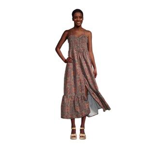 World Market L/XL Multicolor Geo Ruffled Geometric Print Peasant Maxi Dress